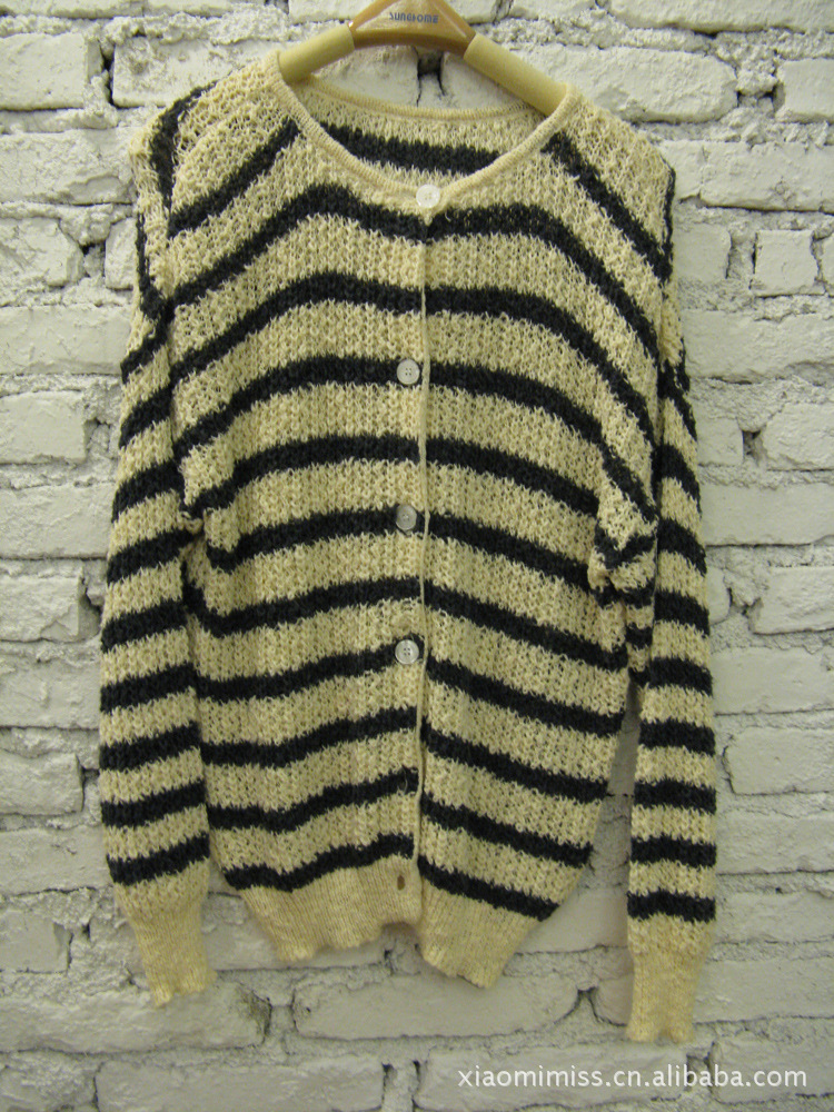 【韩国<em>女装</em> 现货 条纹<em>毛线开衫</em> 12B050】价格