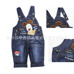 童裝批發 春秋新款嬰幼兒服裝 童褲 卡通小狗牛仔背帶褲 1-3歲