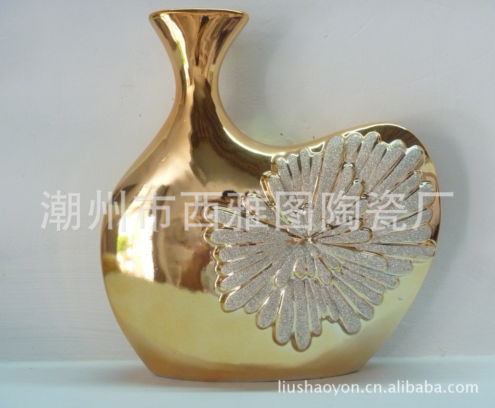 陶瓷工艺品 电镀喷砂 浮雕花 新款造型 现代欧式 批发