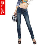 934# 秋冬新款 geepmiley正品低腰 经典蓝洗水长裤 小脚 牛仔裤