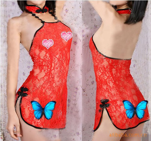 趣制服 性感透明情趣内衣女式蕾丝连体旗袍装