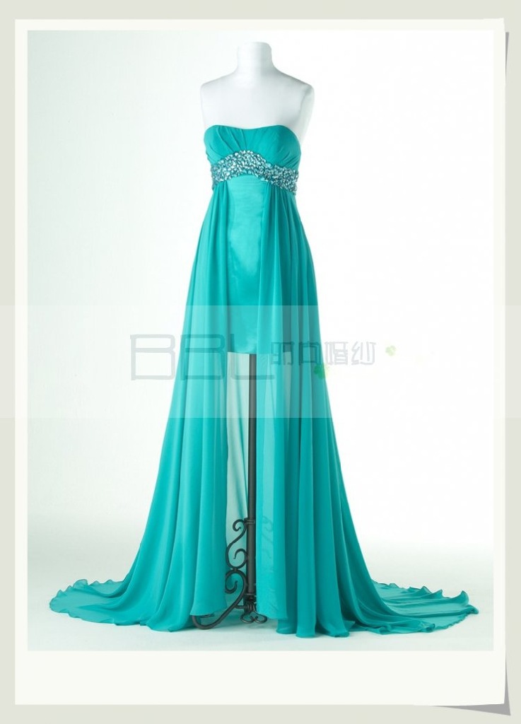 【批发外贸高档礼服伴娘敬酒礼服浅蓝色前短后