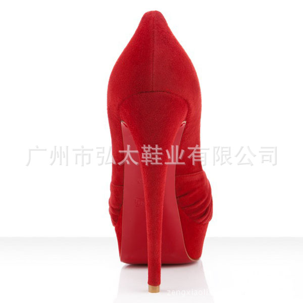 2012广州外贸女鞋工厂红底细高跟打皱鱼嘴凉
