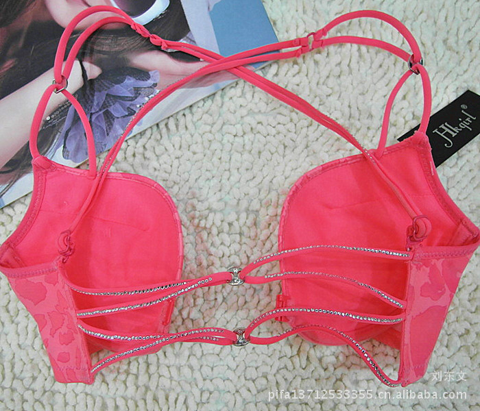 <em>前开扣</em>亮钻豹纹交叉肩带性感美背夜店情趣内衣