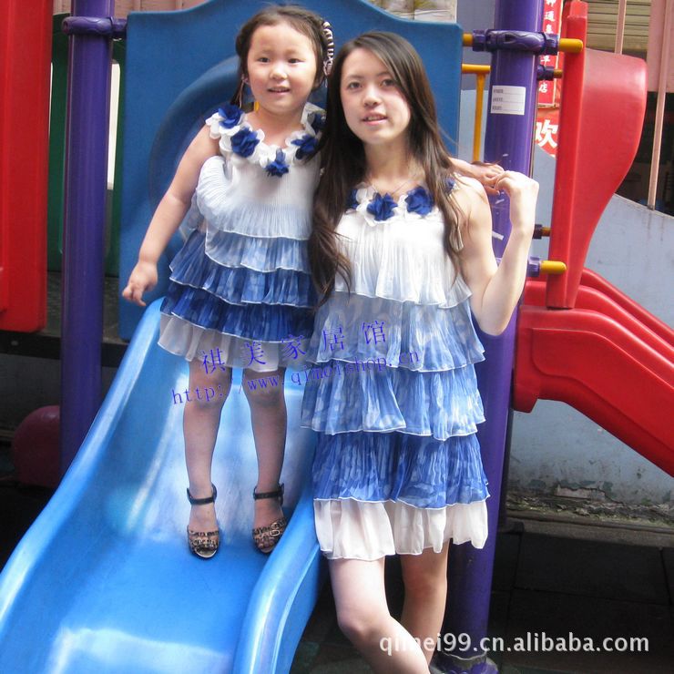 现货 <em>夏季亲子装</em> 亲子裙 雪纺儿童连衣裙 蛋糕裙