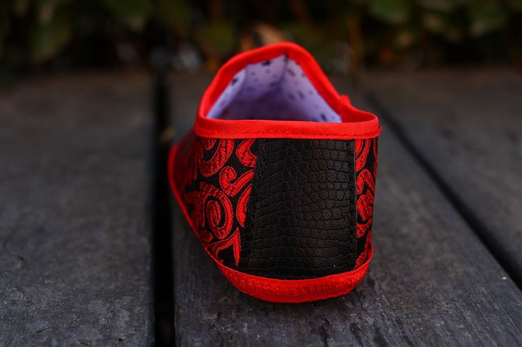 传统红花纹pu底靸鞋洒鞋老北京布鞋透气学步