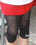 韩国进口 宽边小花 夏款超透气 七分淑女打底裤 女 EAA-296