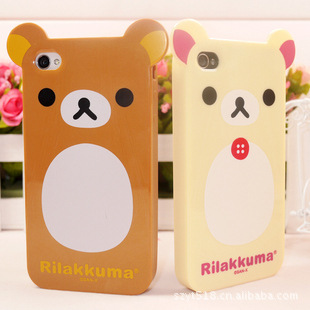 rilakkuma iphone4G 4代 外殼 矽膠手機套 保護殼 輕松小熊帶耳朵工廠,批發,進口,代購