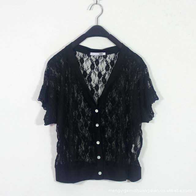 胖MM蕾丝镂空短袖<em>小开衫坎肩</em>大码宽松短外套