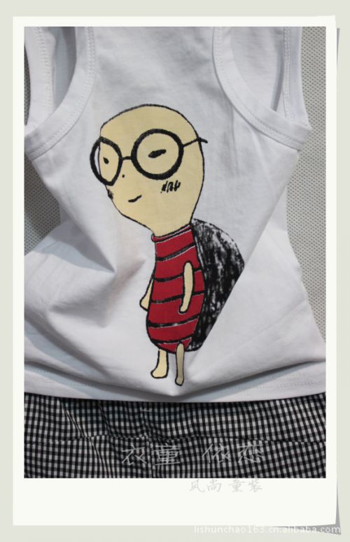 【童装批发夏装新款 可爱小龟背心 <em>格子马裤</em>套