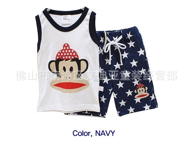 【<em>大嘴猴</em>背心<em>短裤</em>儿童短袖套装 <em>宝宝</em>韩版男童