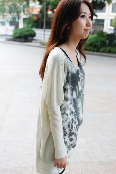 【2012宽松圆领00蝙蝠袖印动物老虎头抽象套