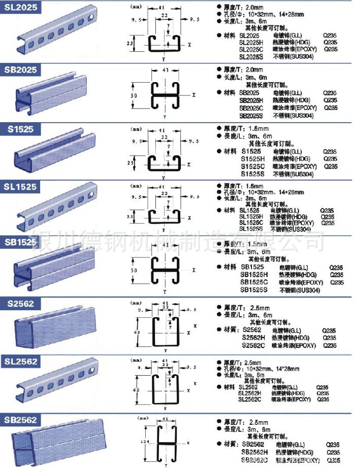 供应镀锌光伏支架冲孔c型钢/z型钢/u型钢