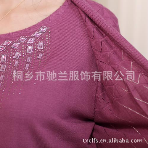 2012秋季新款韩版女装中年妈妈装圆领长袖假两件套烫钻羊毛衫 