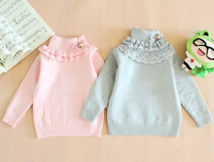 WM中儿童韩版女童毛衣批发全棉 手工熊图案