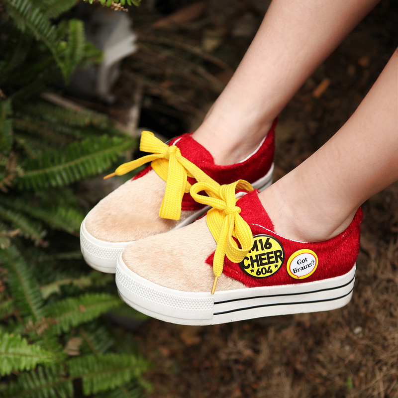 2012淘宝爆款超酷马毛系带双色拼接平底松糕