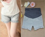 S032# 2012新款韩版孕妇装 夏季木耳边孕妇牛仔五分裤中裤