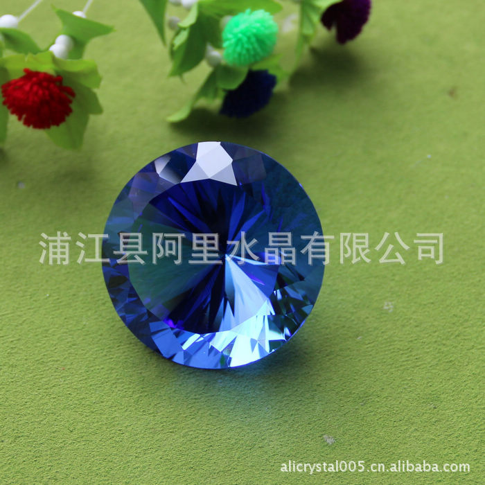 水晶宝蓝钻石 水晶内雕钻石 水晶机磨钻石浦江水晶厂家