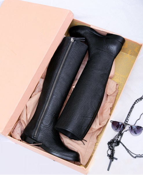 欧美新款大牌时尚<em>MIUMIU女靴</em> 荔枝纹 牛皮靴 