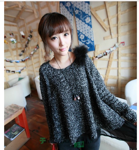 2012 新品698#内衬雪纺<em>双层</em>A字混<em>织毛衣</em>韩版