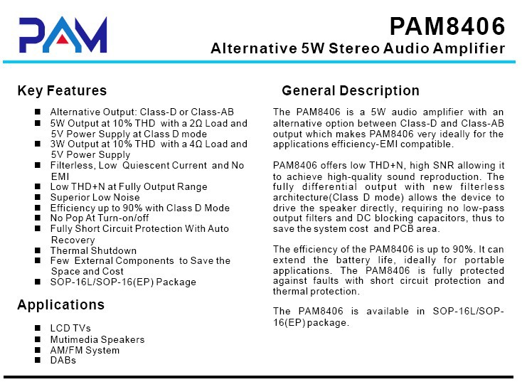 pam8406 功放ic