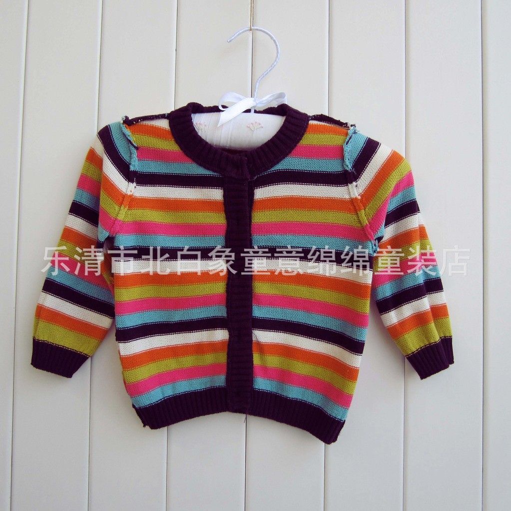 【HM原单 经典彩色<em>横条</em>蓝色<em>毛衣开衫</em> <em>宝宝</em>针织