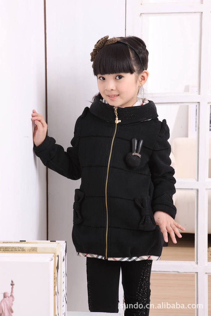 新款韩版童装 女童卫衣外套批发 立体小兔高领