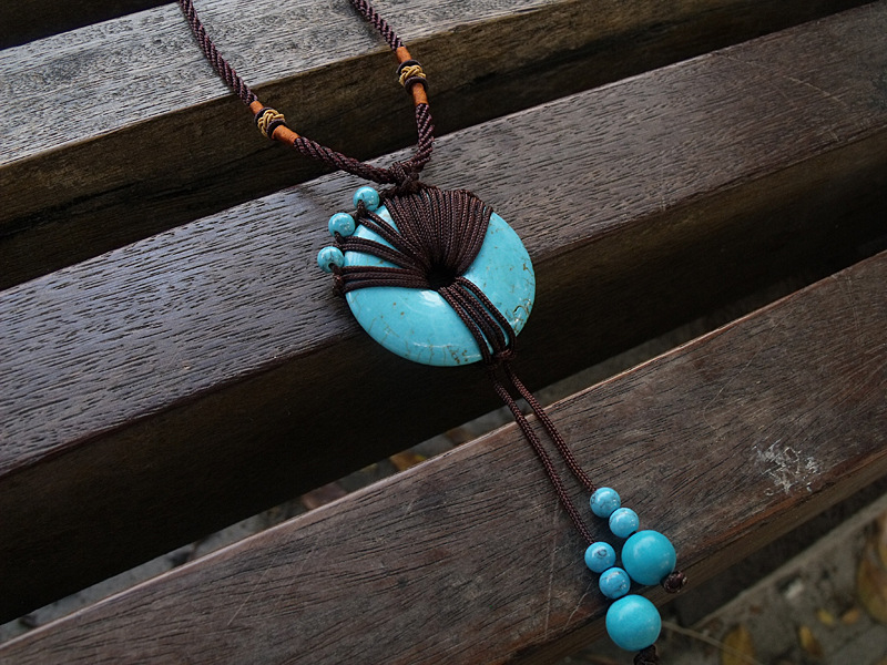 批发采购项饰-民族风饰品编织<em>绿松石</em>项链平安