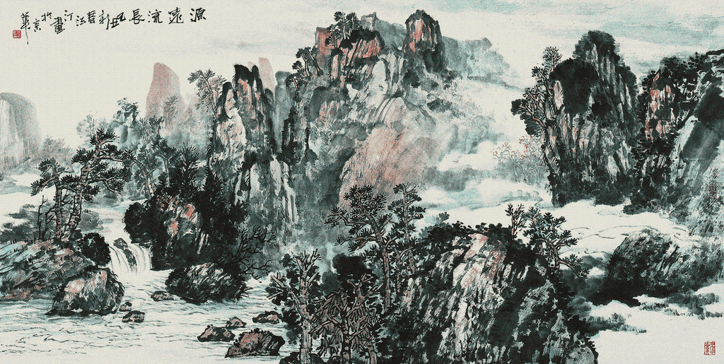 出售水墨名家张法汀纯手绘山水画 一夜宿雨山河新