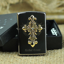原装正品zippo 韩版火机 黑冰镶钻部落十字架金tribalcross-em