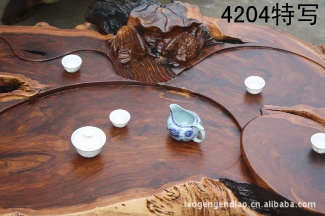 【鸡翅木茶几 根雕茶桌整体 树根茶桌 红木茶台