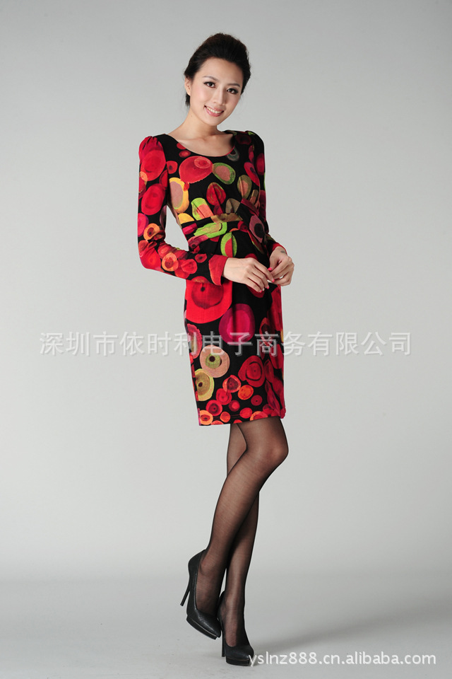 2012新款女装品牌全棉长袖修身连衣裙子秋装