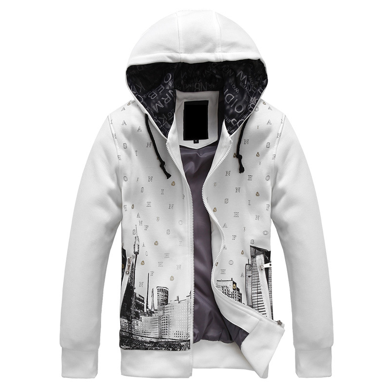 爆款<em>男生</em>修身印花<em>卫衣</em>日韩版连帽<em>加厚开衫</em>青少