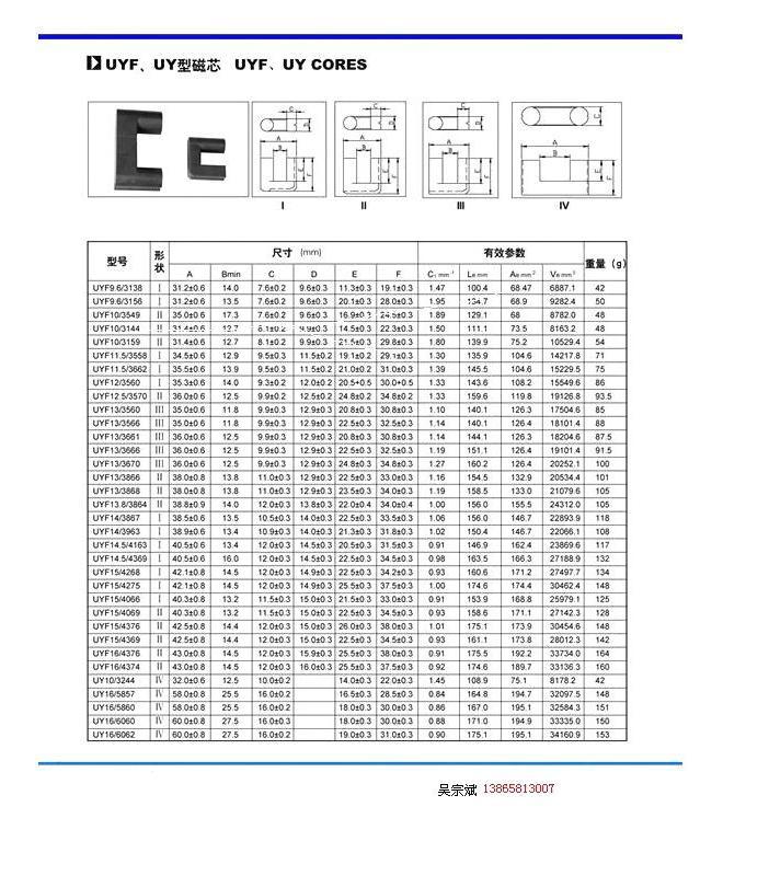 高压电源 铁氧体 磁芯 各种 uyf 型 u17型 磁芯