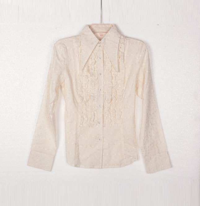 秋装新款供应欧美纯色<em>荷叶边女士开衫衬衣</em> 可