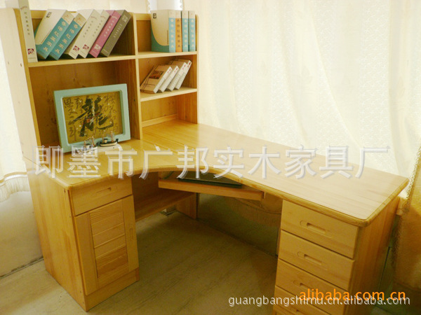 厂家直销各种优质松木电脑桌带书柜 加工定制