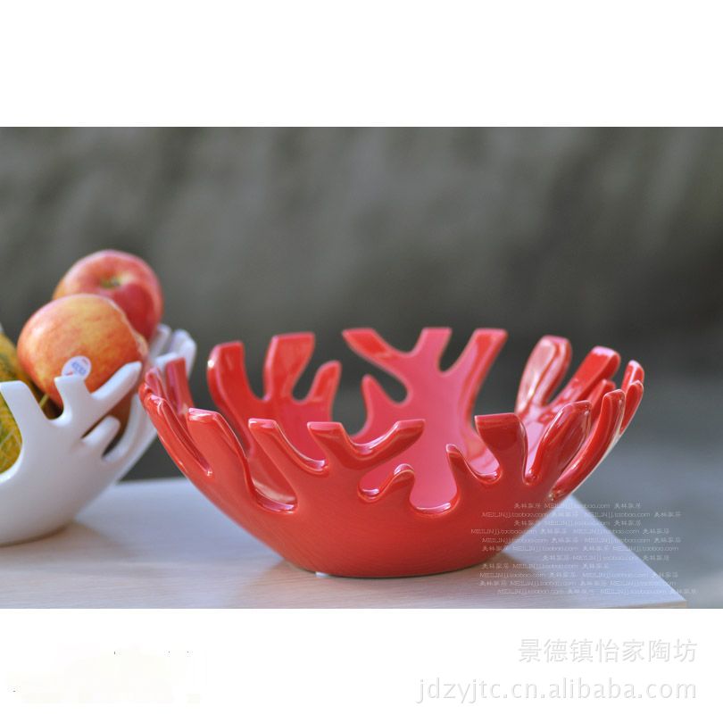 现代家居用品 珊瑚陶瓷水果盘 新婚礼品!时尚欧式 现代工艺品