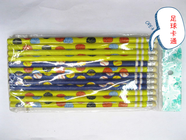 铅笔-足球套膜铅笔,12支0PP袋,HB书写铅笔-铅