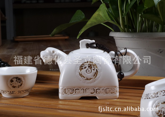 厂家直销 手工茶具 古龙茶壶 月白镂彩 定窑茶具