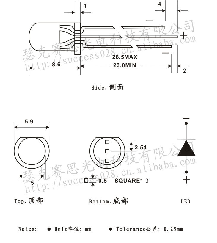 LED系列产品-5RG9HWB 5MM 红绿双色 共阳