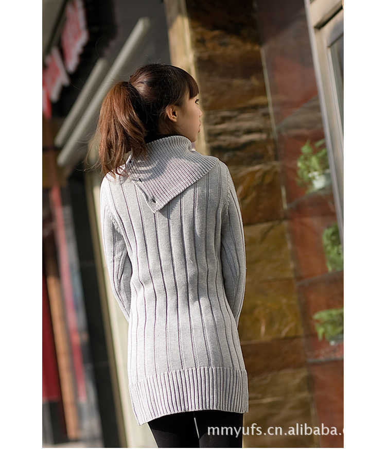 日系冬日简洁高领<em>淑女长装</em>百搭纯色毛衣图片,
