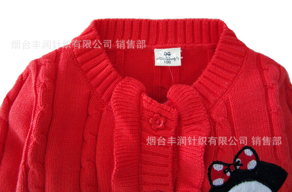 厂家货源直销外贸童装新款<em>大红色</em>妃边女童<em>开衫</em>