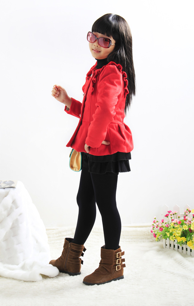 中<em>大童</em>女童<em>呢子外套</em> <em>双排扣</em>短<em>外套</em> 甜美淑女时