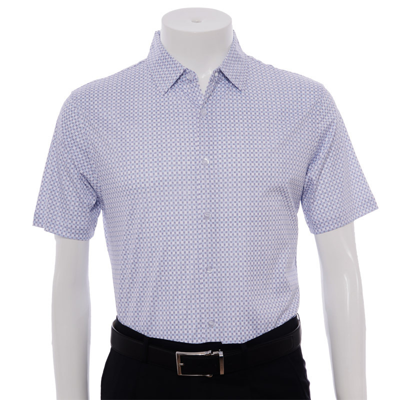 AOKEN2012夏季新品白底兰格款印花男士短袖T恤春夏纯棉系扣开衫 