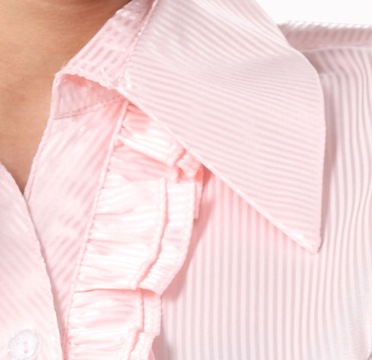 批发采购女式衬衫-2012新款荷叶边 暗条纹 粉