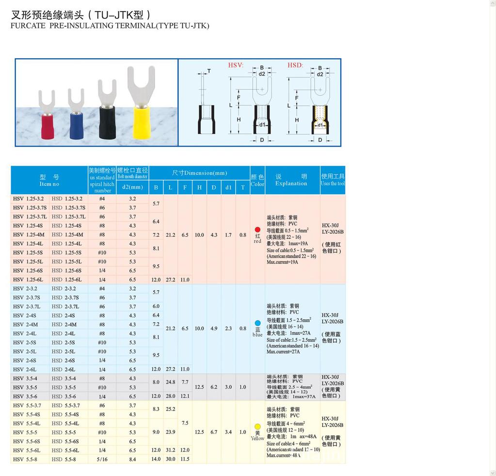 【厂价直销】sv叉型预绝缘冷压接线端头/端子/线耳 sv5.5-5