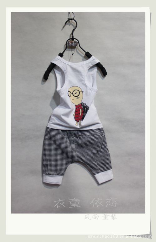 【童装批发夏装新款 可爱小龟背心 <em>格子马裤</em>套