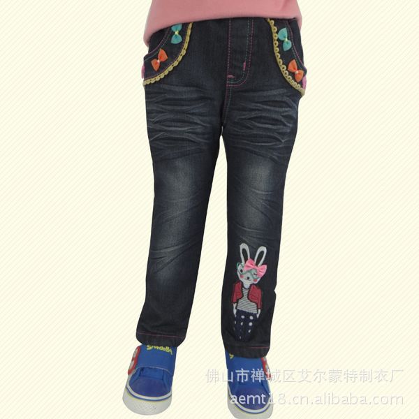 【专业品质】供应卡通绣花图案<em>蝴蝶结女童</em>牛仔