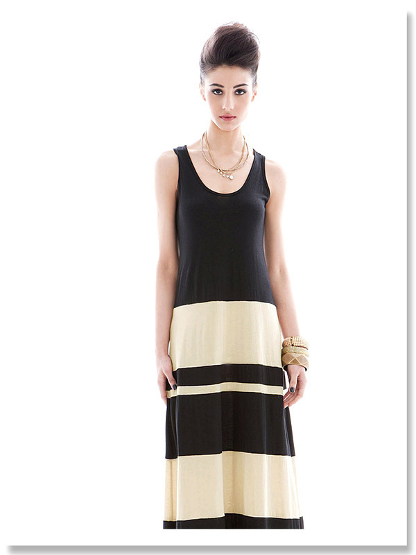 典黑白拼接长款修身连衣裙 淘宝女装代销 - 阿