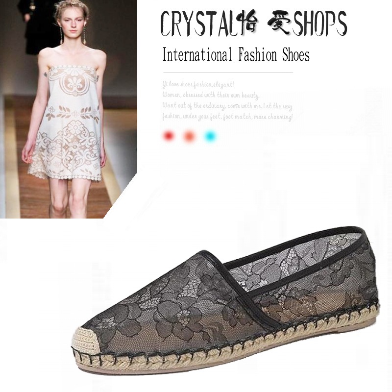 品牌<em>女鞋</em> <em>华伦天奴</em> 小辣椒走秀款 蕾丝鞋网纱平